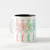 Momento Mori Anatomical Skeleton Vivid Rainbow Tweekleurige Koffiemok (Voorkant links)