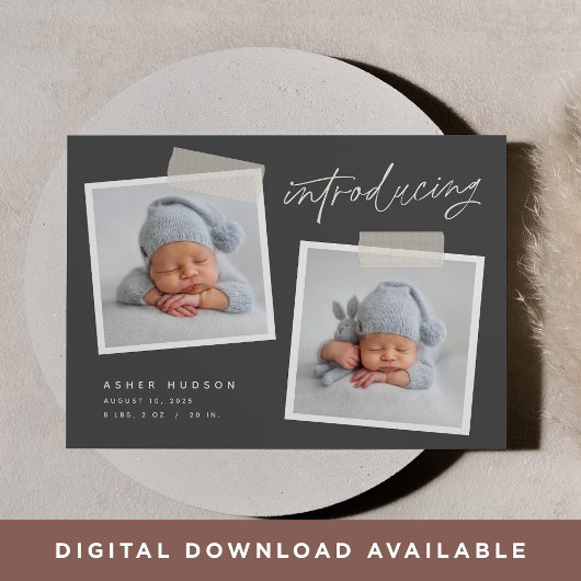 Momentopname | Moderne Casual fotogeboorte Aankondiging