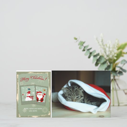 Momentopnames van Sinterklaas en de Sneeuwman Foto Feestdagenkaart (Staand voorkant)