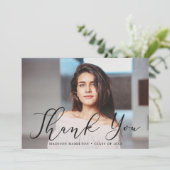 Momentous Black Script Photo Afstuderen Bedankkaart (Staand voorkant)