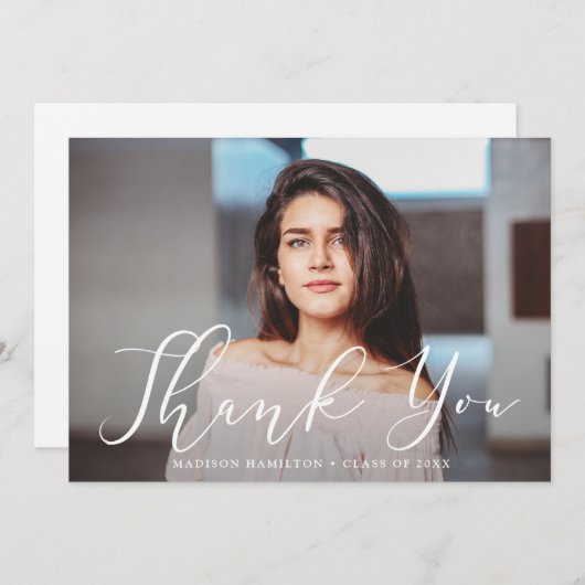Momentous Script Photo Graduation Bedankkaart (Voorkant / Achterkant)
