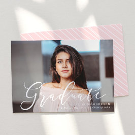 Momentous Script Pink Photo Afstuderen Aankondiging
