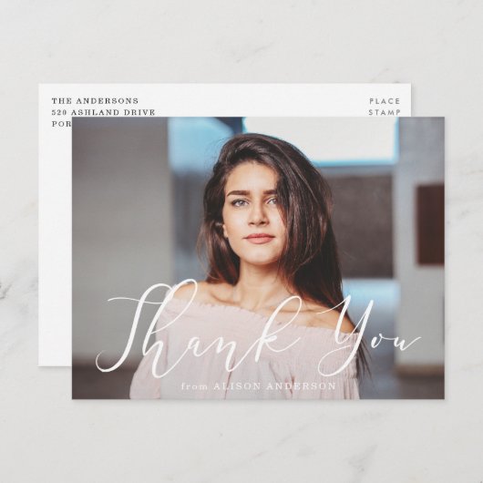Momentous White Script Photo Afstuderen Dank u Briefkaart (Voorkant / Achterkant)