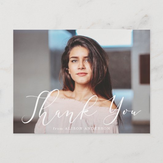 Momentous White Script Photo Afstuderen Dank u Briefkaart (Voorkant)