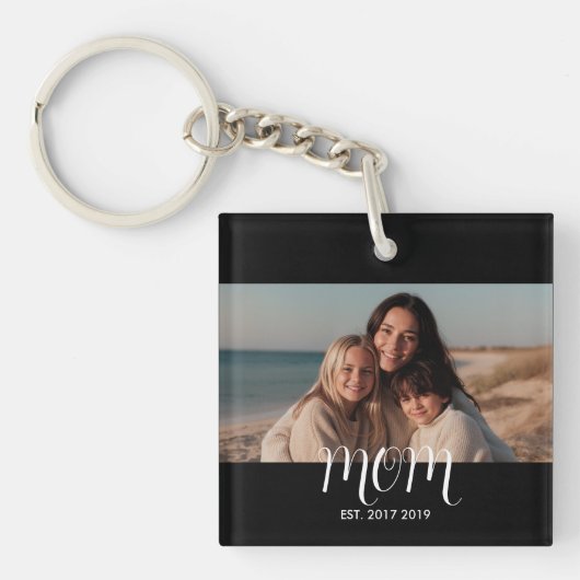 MomEstablishedBlack White Script Photo Sleutelhanger (Voorkant)