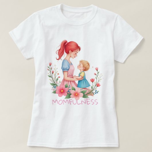 Momfulness Watercolor Mother & Child Art T-shirt (Design voorkant)