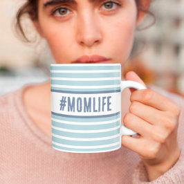 Momlife blauw en wit koffiemok