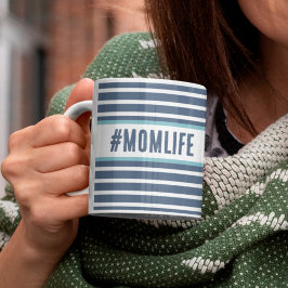 Momlife blauw en wit koffiemok
