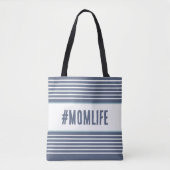 Momlife blauw en wit tote bag (Voorkant)