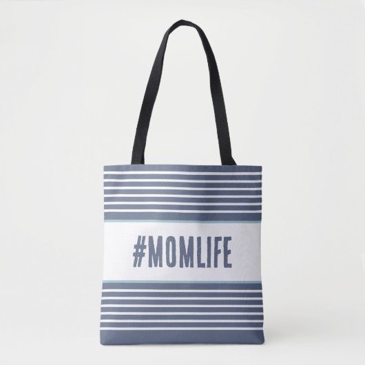 Momlife blauw en wit tote bag (Voorkant)
