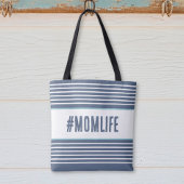 Momlife blauw en wit tote bag