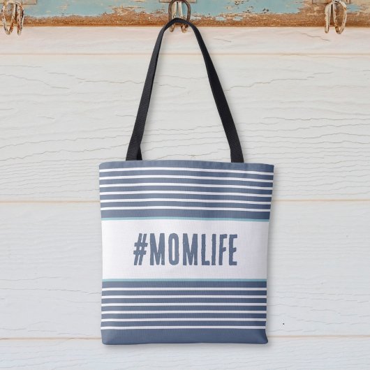 Momlife blauw en wit tote bag