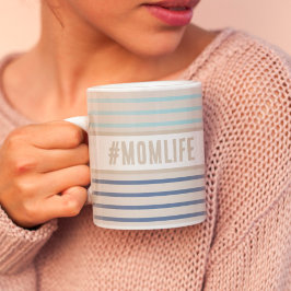 Momlife Hashtag beige blue en white Koffiemok