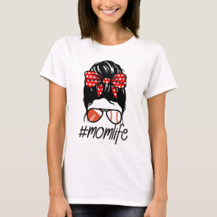 Momlife honkbal football rommelige moeders  t-shirt