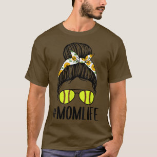 Momlife Messy Bun Sunflower Softball Ma , Mothers T-shirt