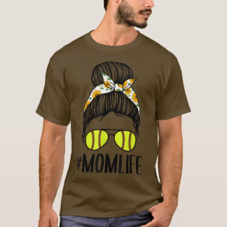 Momlife Messy Bun Sunflower Softball Ma , Mothers T-shirt