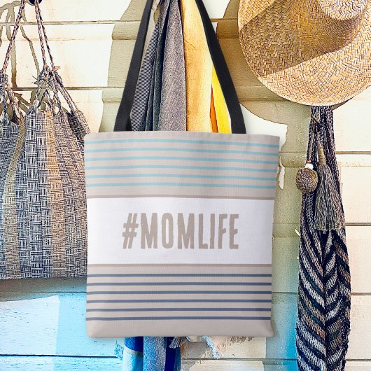 Momlife turquoise blauw en beige tote bag
