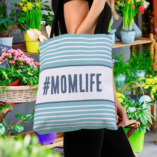 Momlife turquoise en white tote bag