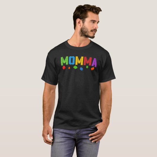 Momma Blocks Master Builder Brick Builder Birthda T-shirt (Voorkant volledig)