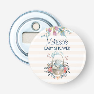 Momma Bunny, Baby shower Tulip Florals mandje Button Flesopener