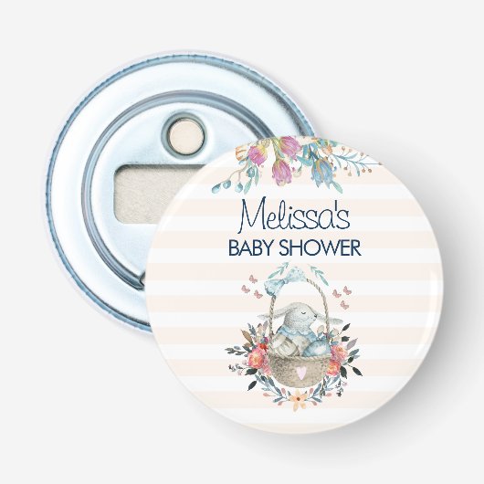 Momma Bunny, Baby shower Tulip Florals mandje Button Flesopener (Voorkant)