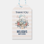 Momma Bunny in mandje en  Florals Baby shower Cadeaulabel (Voorkant)