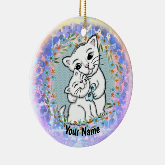 Momma Cat en Kitten Keramisch Ornament (Rechts)