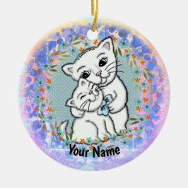 Momma Cat en Kitten Keramisch Ornament