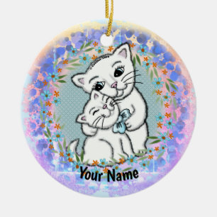 Momma Cat en Kitten Keramisch Ornament