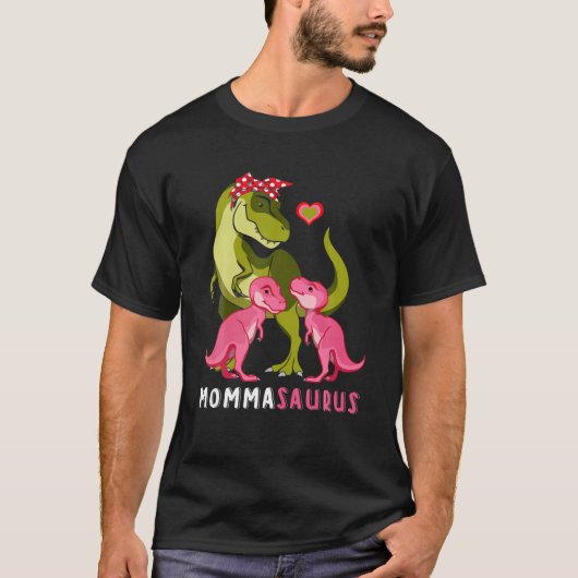 Momma Dinosaur Funny 2 Twee Kinderen Mommasaurus T-shirt (Voorkant)