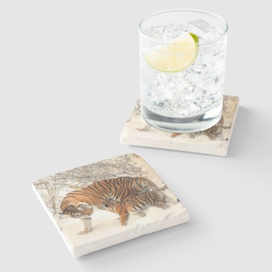 Momma en Baby Tiger Stenen Onderzetter (Zijkant)