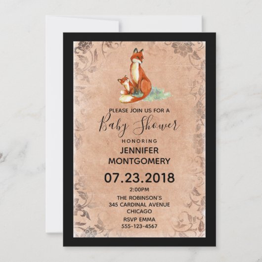 Momma Fox en Baby Baby shower Waterverf Kaart (Voorkant)
