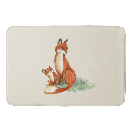 Momma Fox en Baby Illustratie Waterverf Badmat (Voorkant)