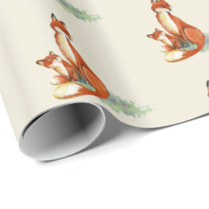 Momma Fox en Baby Illustratie Waterverf Cadeaupapier