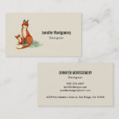 Momma Fox en Baby Illustratie Waterverf Contactkaartje (Voorkant / Achterkant)