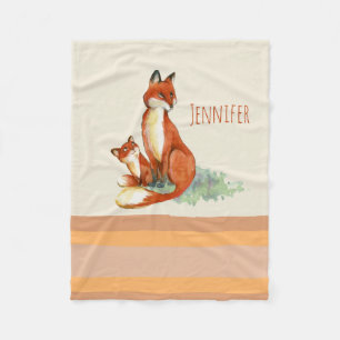 Momma Fox en Baby Illustratie Waterverf Fleece Deken