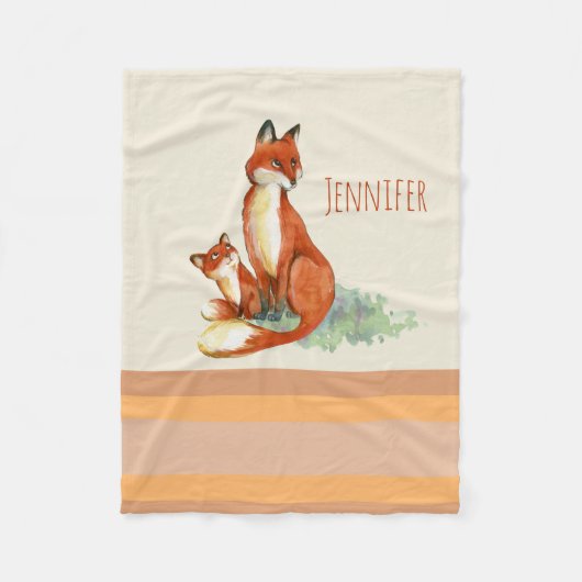 Momma Fox en Baby Illustratie Waterverf Fleece Deken (Voorkant)