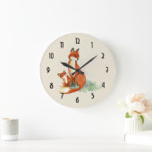 Momma Fox en Baby Illustratie Waterverf Grote Klok (Huis)