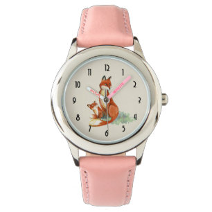 Momma Fox en Baby Illustratie Waterverf Horloge