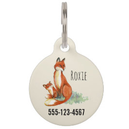 Momma Fox en Baby Illustratie Waterverf Huisdierpenning