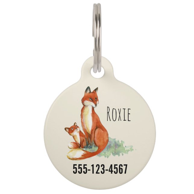 Momma Fox en Baby Illustratie Waterverf Huisdierpenning (Voorkant)