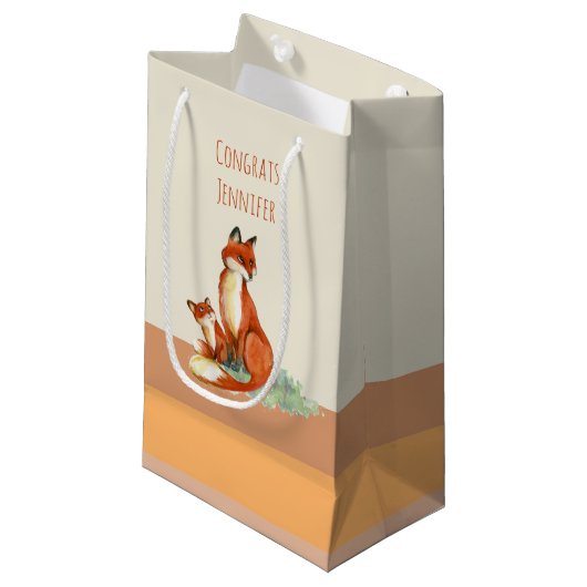 Momma Fox en Baby Illustratie Waterverf Klein Cadeauzakje (Voorkant Gekanteld)