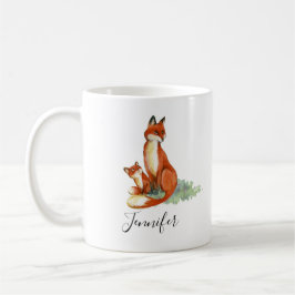 Momma Fox en Baby Illustratie Waterverf Koffiemok