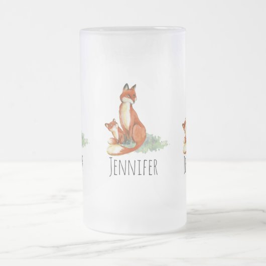 Momma Fox en Baby Illustratie Waterverf Matglas Bierpul (Center)