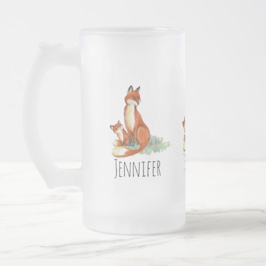 Momma Fox en Baby Illustratie Waterverf Matglas Bierpul (Links)