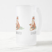 Momma Fox en Baby Illustratie Waterverf Matglas Bierpul (Voorkant rechts)