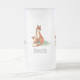 Momma Fox en Baby Illustratie Waterverf Matglas Bierpul