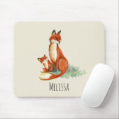 Momma Fox en Baby Illustratie Waterverf Muismat (Met muis)