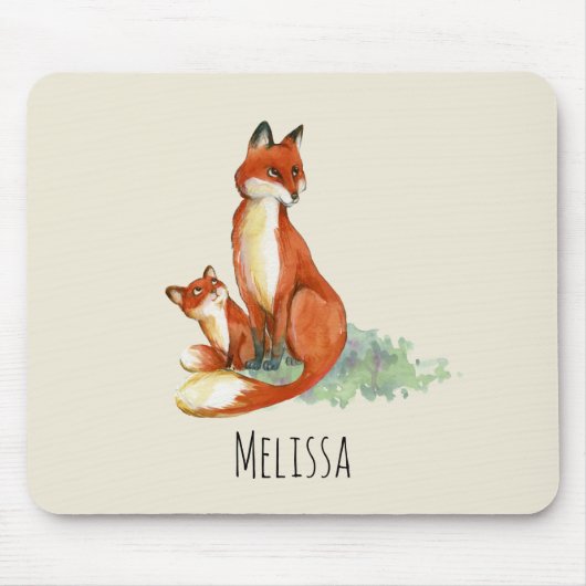 Momma Fox en Baby Illustratie Waterverf Muismat (Voorkant)