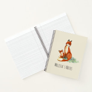 Momma Fox en Baby Illustratie Waterverf Notitieboek